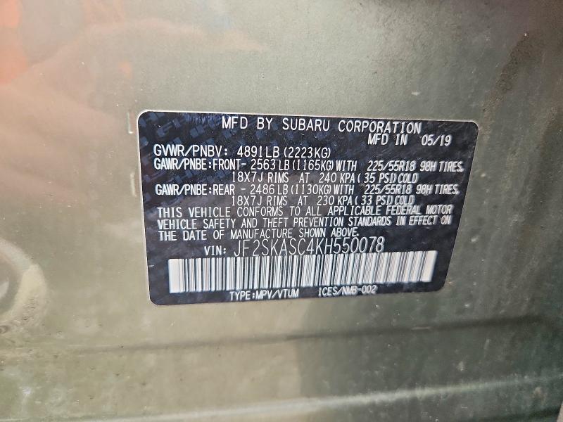 Aukcja sprzedaży 2019 Subaru Forester, vin: JF2SKASC4KH550078, numer aukcji: 64719456