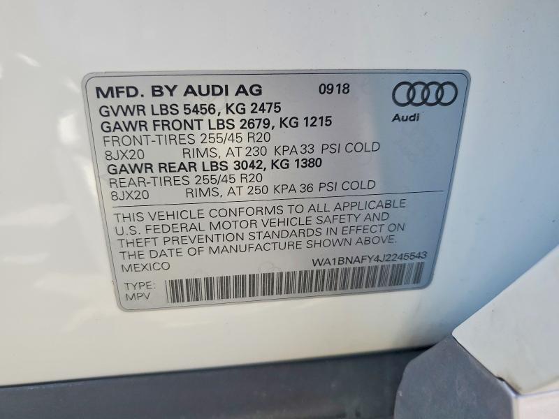 64289586 :رقم المزاد ، WA1BNAFY4J2245543 vin ، 2018 Audi Q5 مزاد بيع