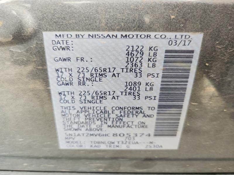 Aukcja sprzedaży 2017 Nissan Rogue, vin: 5N1AT2MV6HC805374, numer aukcji: 66359236