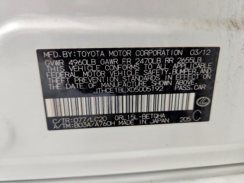 65011416 :رقم المزاد ، JTHCE1BLXD5005192 vin ، 2013 Lexus Gs مزاد بيع