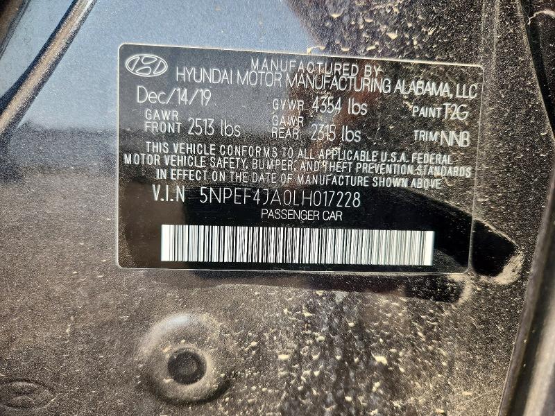 2020 Hyundai Sonata მანქანა იყიდება აუქციონზე, vin: 5NPEF4JA0LH017228, აუქციონის ნომერი: 64586626