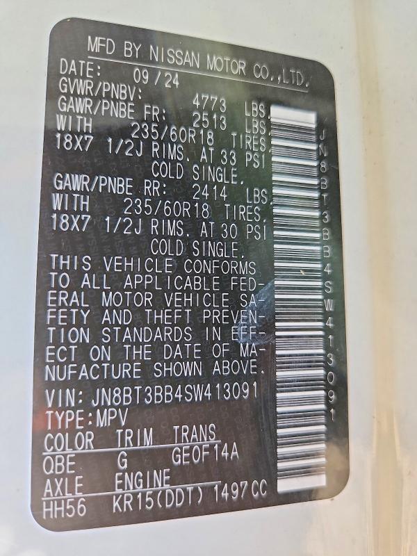 65620846 :رقم المزاد ، JN8BT3BB4SW413091 vin ، 2025 Nissan Rogue مزاد بيع