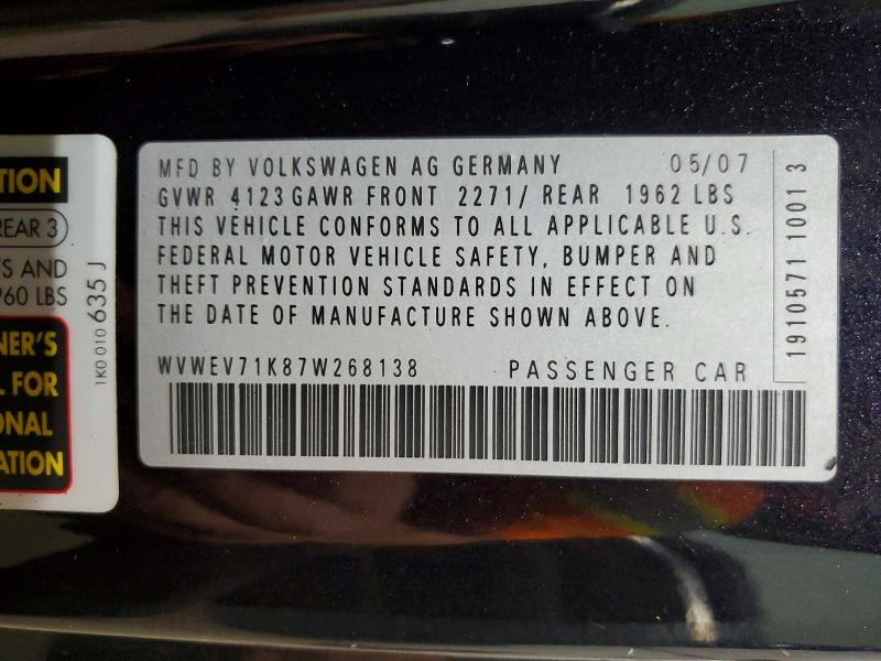 Aukcja sprzedaży 2007 Volkswagen New Gti, vin: WVWEV71K87W268138, numer aukcji: 64658286
