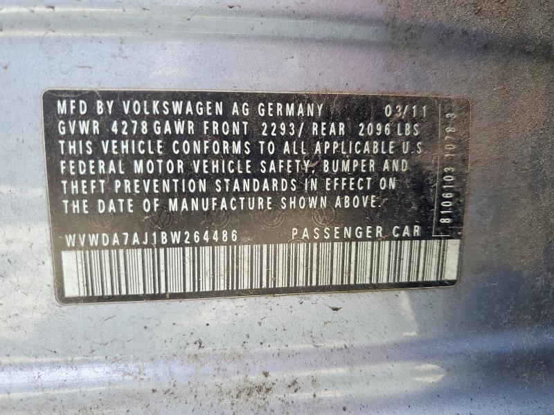 2011 Volkswagen Golf მანქანა იყიდება აუქციონზე, vin: WVWDA7AJ1BW264486, აუქციონის ნომერი: 63731496