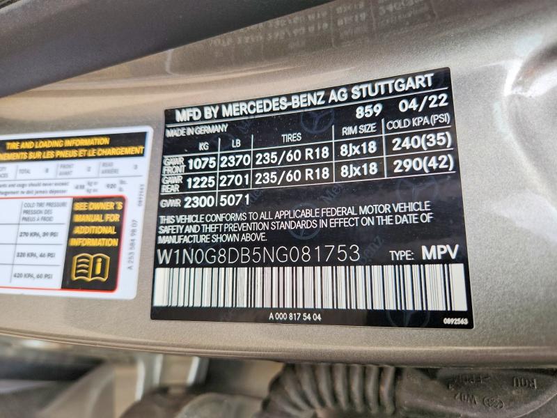 Продаж на аукціоні авто 2022 Mercedes-benz Glc, vin: W1N0G8DB5NG081753, номер лоту: 64508696