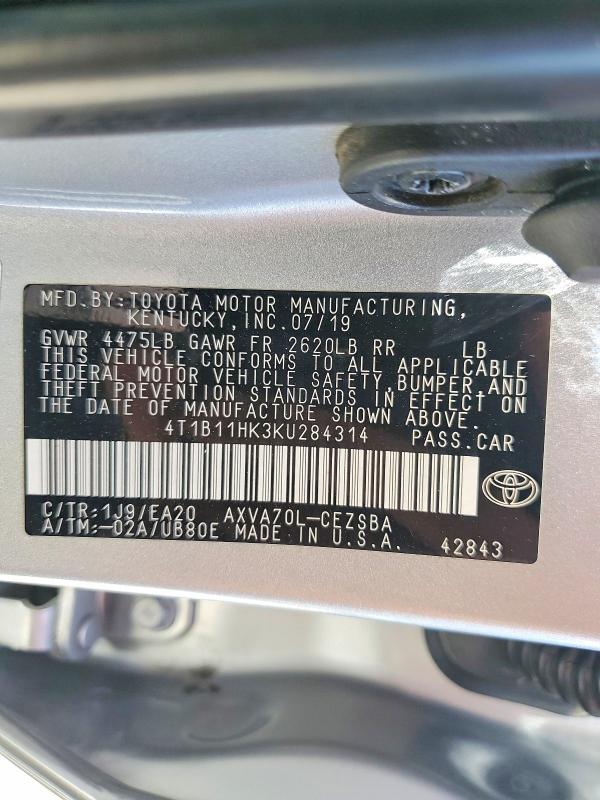 Aukcja sprzedaży 2019 Toyota Camry, vin: 4T1B11HK3KU284314, numer aukcji: 65507336
