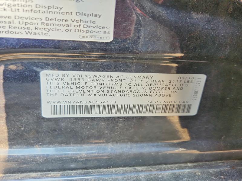 Продаж на аукціоні авто 2010 Volkswagen Cc, vin: WVWMN7AN6AE554511, номер лоту: 64612606