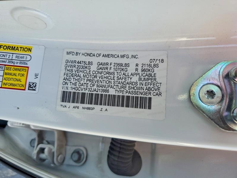 Продажа на аукционе авто 2018 Honda Accord, vin: 1HGCV1F32JA213986, номер лота: 65375316