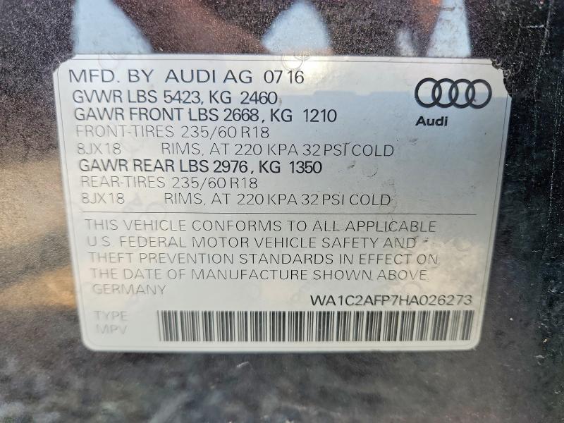 Продажа на аукционе авто 2017 Audi Q5, vin: WA1C2AFP7HA026273, номер лота: 63318556