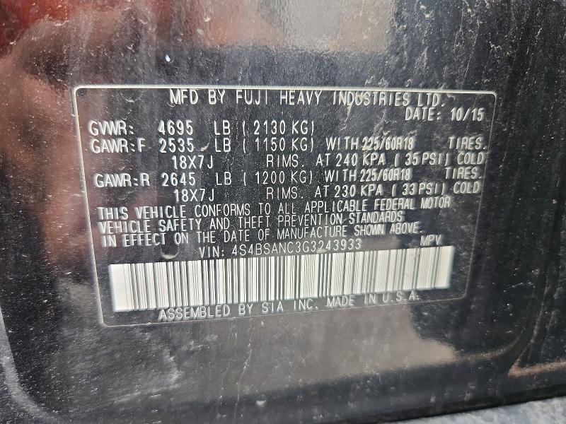 65926576 :رقم المزاد ، 4S4BSANC3G3243933 vin ، 2016 Subaru Outback مزاد بيع