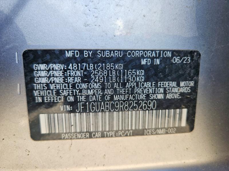 2024 Subaru Impreza მანქანა იყიდება აუქციონზე, vin: JF1GUABC9R8252690, აუქციონის ნომერი: 65557126