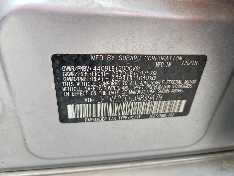 65169716 :رقم المزاد ، JF1VA2T65J9839479 vin ، 2018 Subaru Wrx مزاد بيع