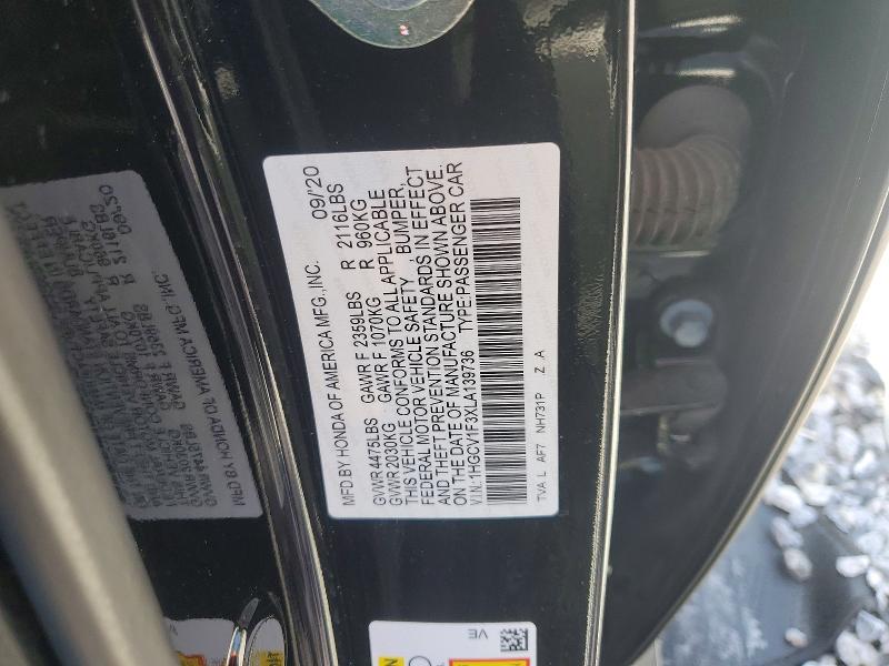 Продаж на аукціоні авто 2020 Honda Accord, vin: 1HGCV1F3XLA139736, номер лоту: 64432526