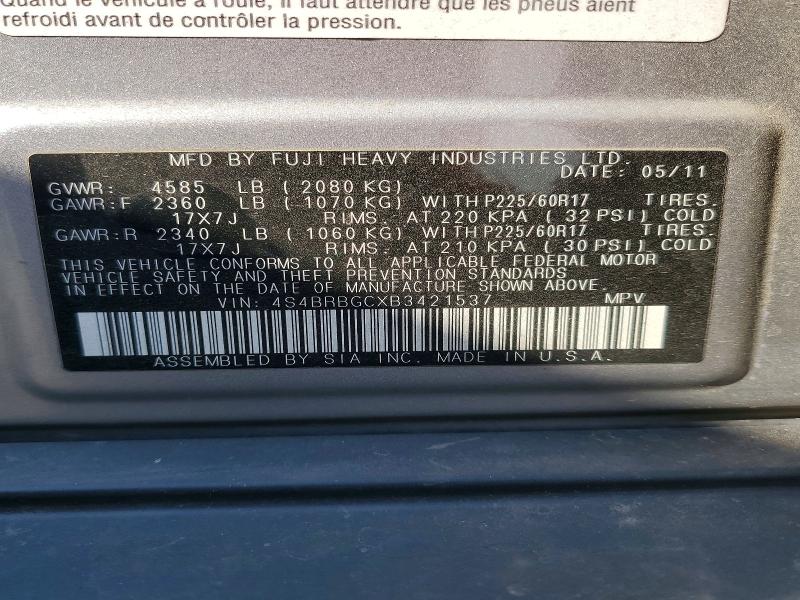 Продажа на аукционе авто 2011 Subaru Outback, vin: 4S4BRBGCXB3421537, номер лота: 65517696