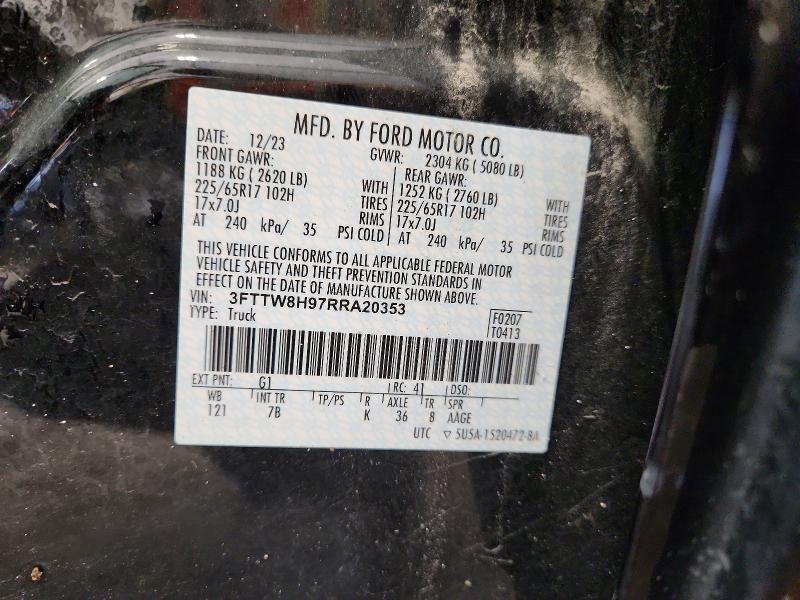 2024 Ford Maverick მანქანა იყიდება აუქციონზე, vin: 3FTTW8H97RRA20353, აუქციონის ნომერი: 64628476