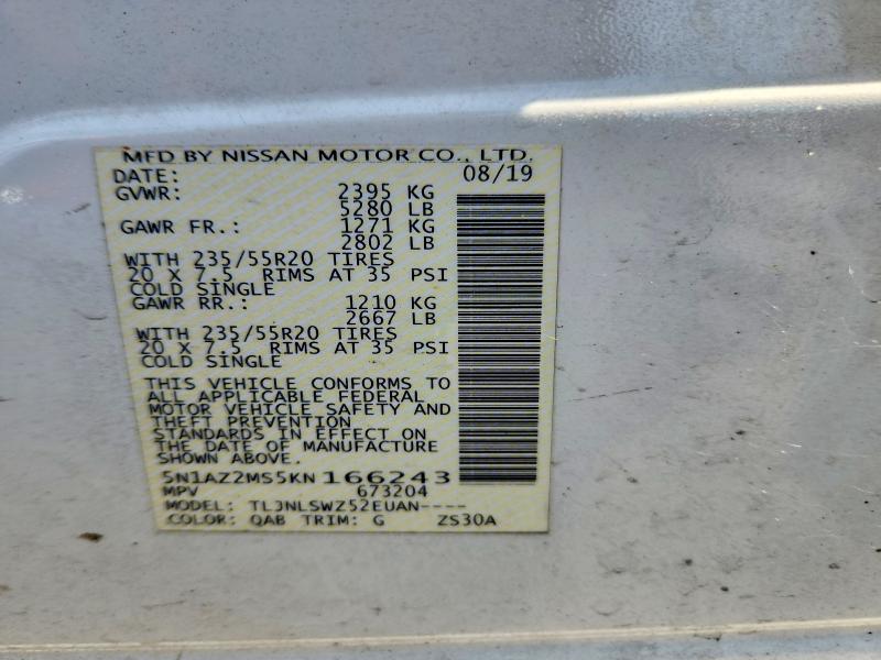 Продаж на аукціоні авто 2019 Nissan Murano, vin: 5N1AZ2MS5KN166243, номер лоту: 65838226