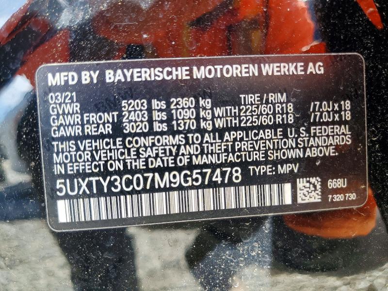 2021 Bmw X3 მანქანა იყიდება აუქციონზე, vin: 5UXTY3C07M9G57478, აუქციონის ნომერი: 65438366