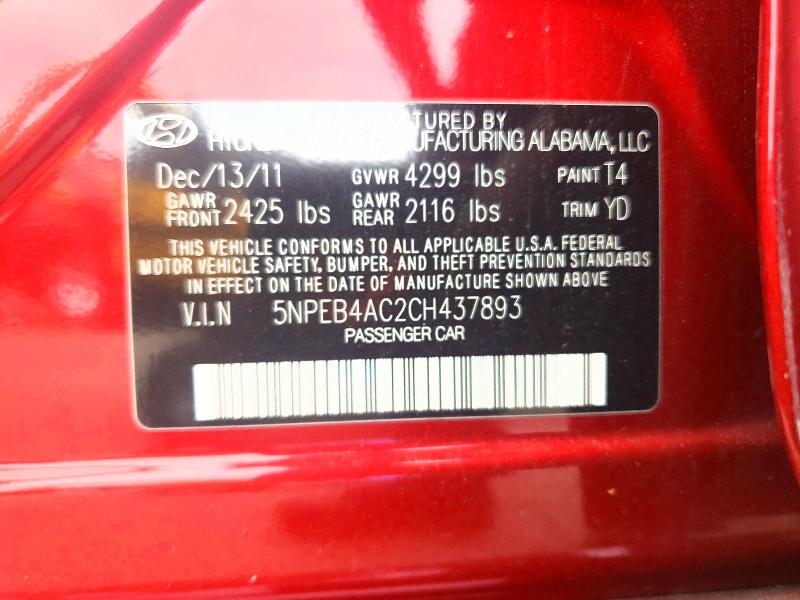 Aukcja sprzedaży 2012 Hyundai Sonata, vin: 5NPEB4AC2CH437893, numer aukcji: 64597706