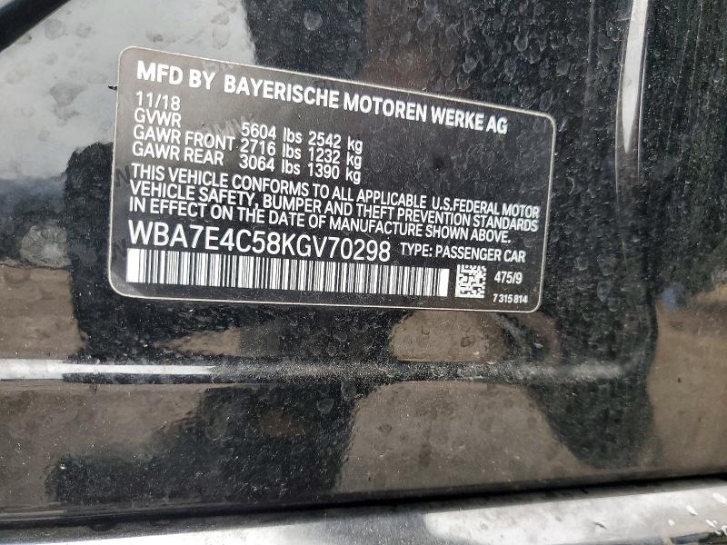 Aukcja sprzedaży 2019 Bmw 740, vin: WBA7E4C58KGV70298, numer aukcji: 65260326
