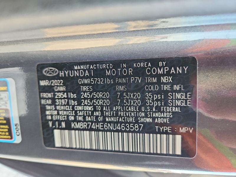 Aukcja sprzedaży 2022 Hyundai Palisade, vin: KM8R74HE6NU463587, numer aukcji: 64635336