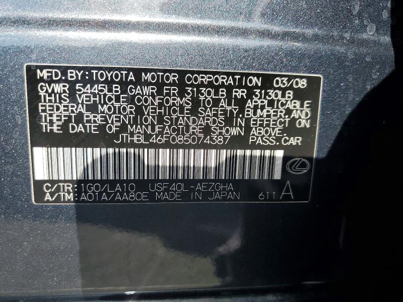 Aukcja sprzedaży 2008 Lexus Ls, vin: JTHBL46F085074387, numer aukcji: 65001576