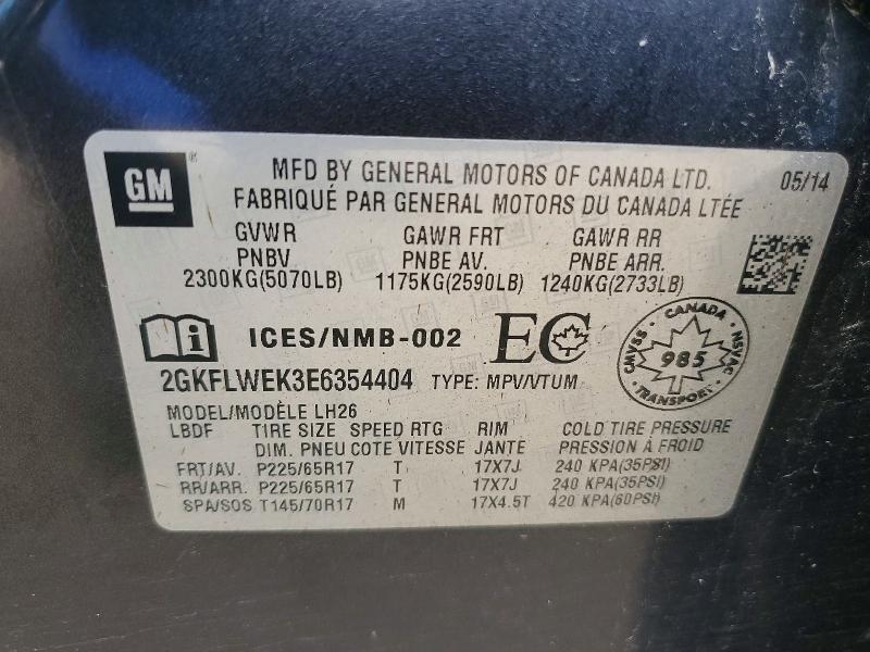 Aukcja sprzedaży 2014 Gmc Terrain, vin: 2GKFLWEK3E6354404, numer aukcji: 62482186