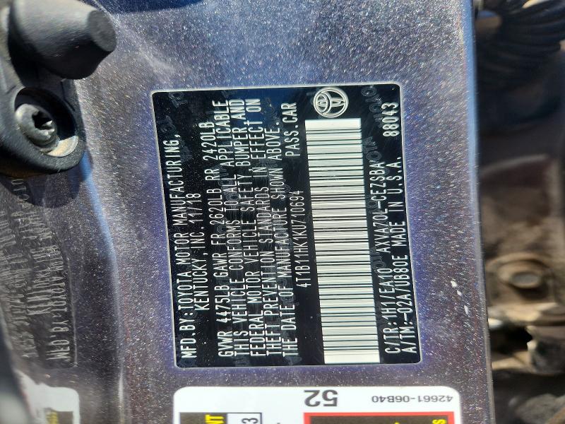 Aukcja sprzedaży 2019 Toyota Camry, vin: 4T1B11HK1KU710694, numer aukcji: 65046176
