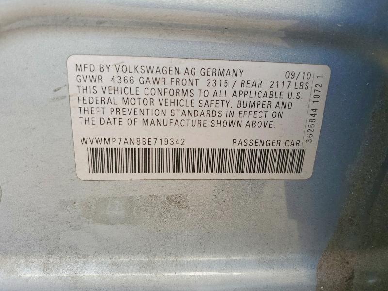 2011 Volkswagen Cc მანქანა იყიდება აუქციონზე, vin: WVWMP7AN8BE719342, აუქციონის ნომერი: 66069046