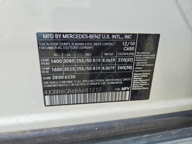Aukcja sprzedaży 2011 Mercedes-benz Ml, vin: 4JGBB8GB6BA681217, numer aukcji: 63514806