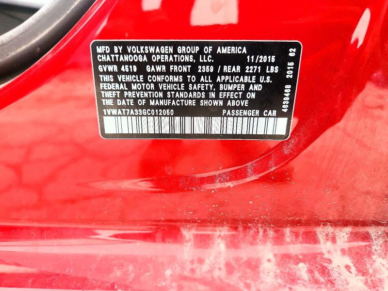 64118206 :رقم المزاد ، 1VWAT7A33GC012050 vin ، 2016 Volkswagen Passat مزاد بيع