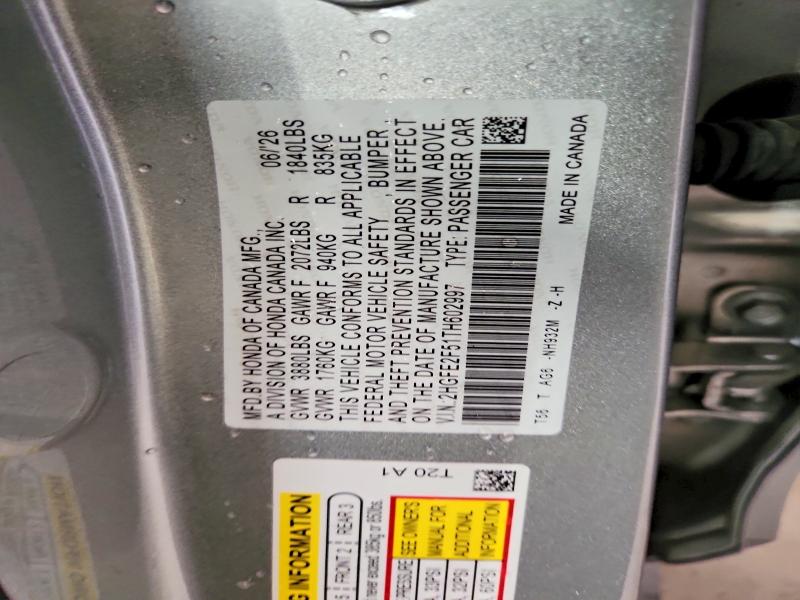 2026 Honda Civic მანქანა იყიდება აუქციონზე, vin: 2HGFE2F51TH602997, აუქციონის ნომერი: 67192856