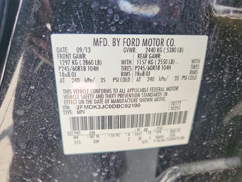 64580656 :رقم المزاد ، 2FMDK3JC0DBC92190 vin ، 2013 Ford Edge مزاد بيع