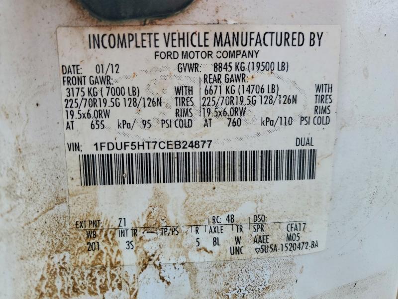 65993656 :رقم المزاد ، 1FDUF5HT7CEB24877 vin ، 2012 Ford F550 مزاد بيع