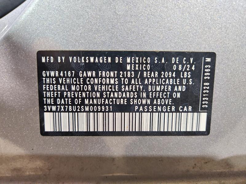 63968996 :رقم المزاد ، 3VW7X7BU2SM009931 vin ، 2025 Volkswagen Jetta مزاد بيع