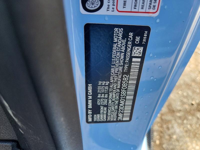 65405376 :رقم المزاد ، 3MF23DM01S8F08582 vin ، 2025 Bmw M2 مزاد بيع