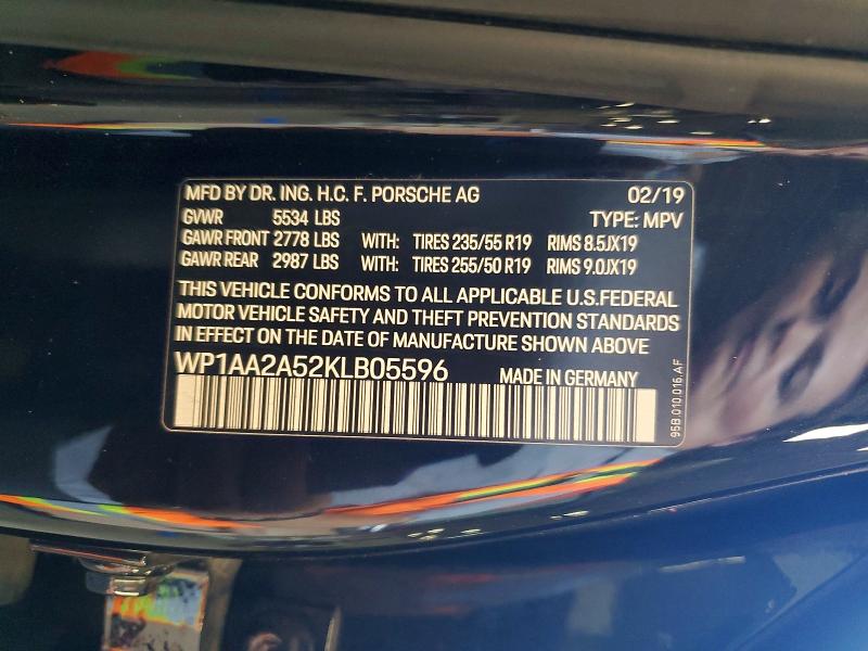 65116216 :رقم المزاد ، WP1AA2A52KLB05596 vin ، 2019 Porsche Macan مزاد بيع
