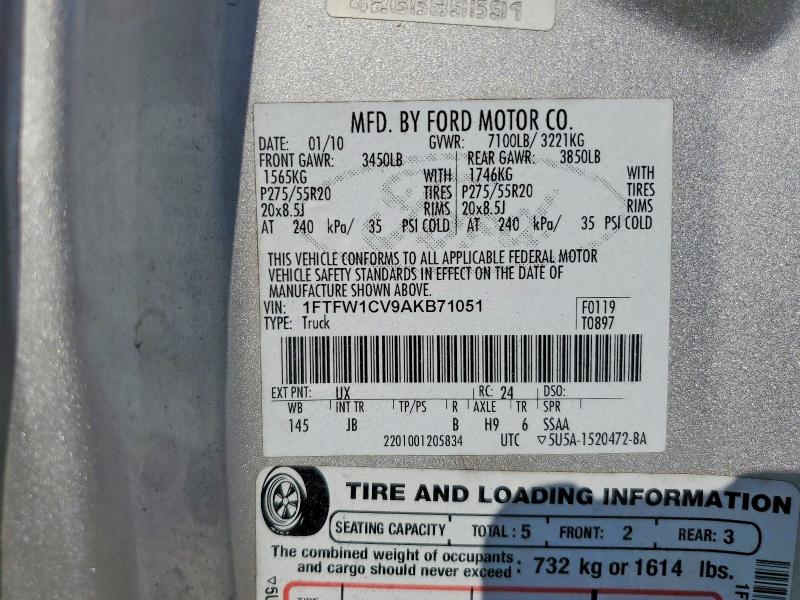 65342336 :رقم المزاد ، 1FTFW1CV9AKB71051 vin ، 2010 Ford F150 مزاد بيع