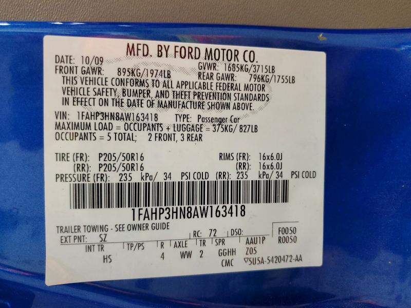 Продажа на аукционе авто 2010 Ford Focus, vin: 1FAHP3HN8AW163418, номер лота: 64080486