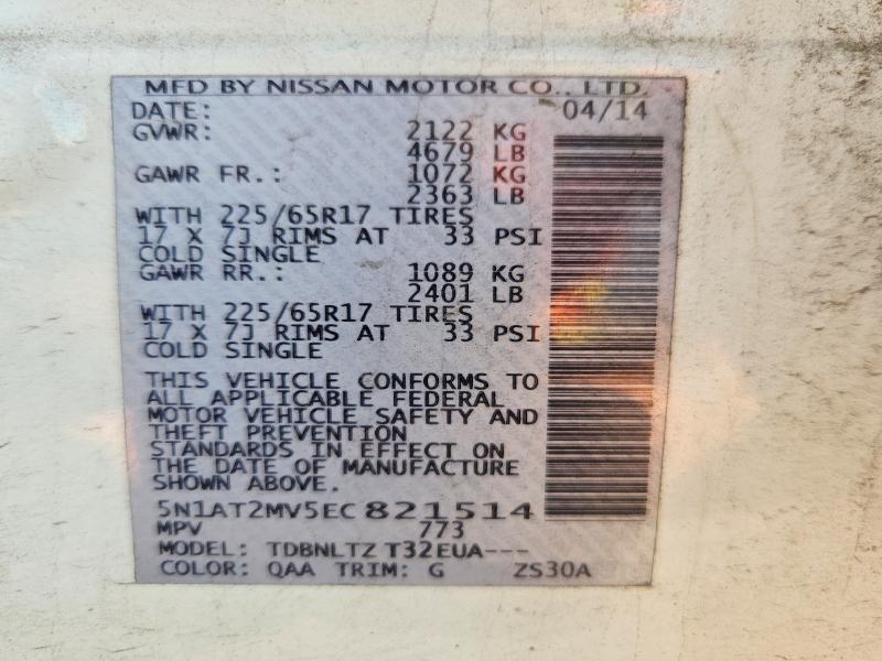 63597146 :رقم المزاد ، 5N1AT2MV5EC821514 vin ، 2014 Nissan Rogue مزاد بيع