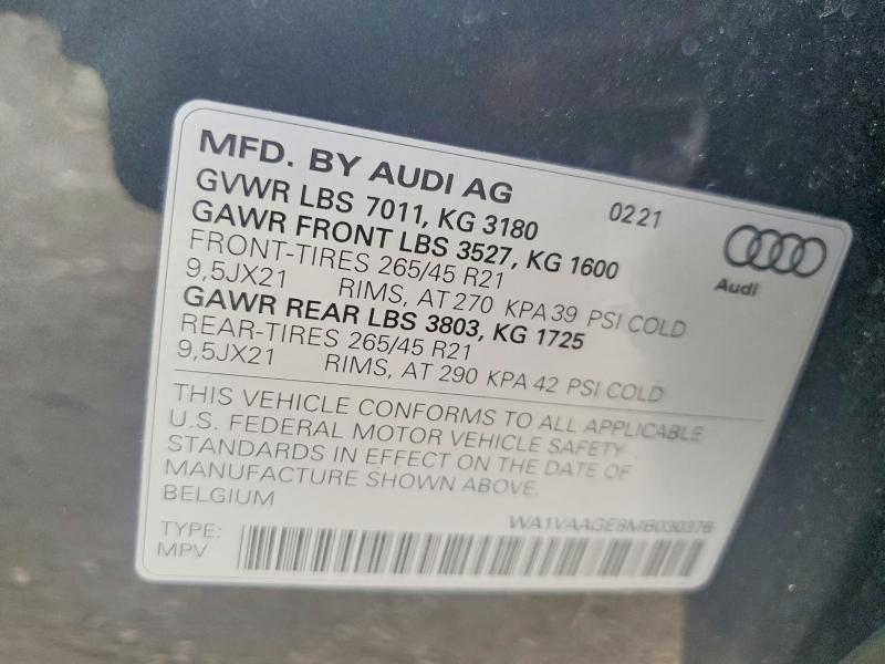 Продаж на аукціоні авто 2021 Audi E-tron, vin: WA1VAAGE8MB030376, номер лоту: 67059676