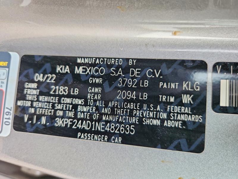 64850556 :رقم المزاد ، 3KPF24AD1NE482635 vin ، 2022 Kia Forte مزاد بيع