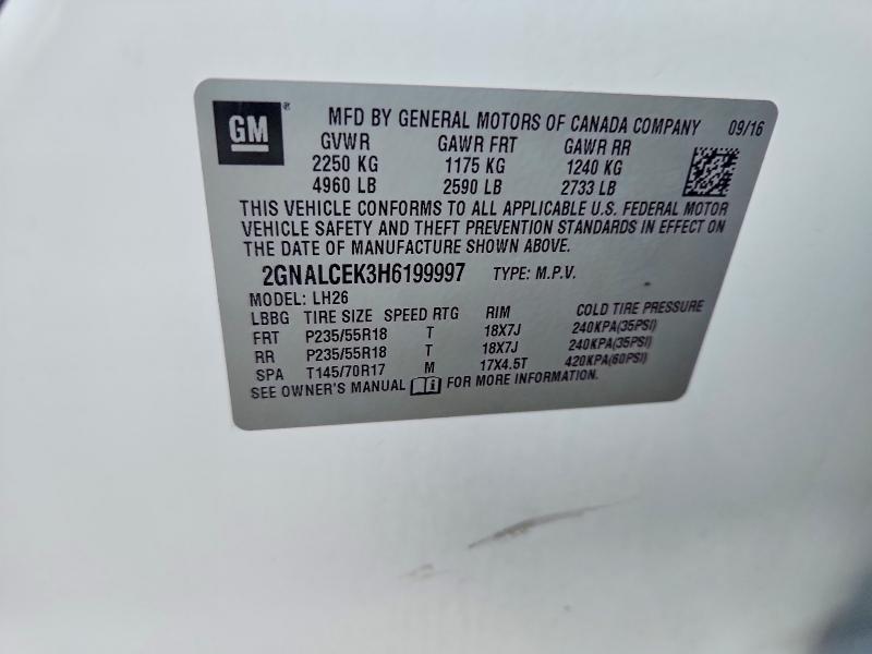 66662336 :رقم المزاد ، 2GNALCEK3H6199997 vin ، 2017 Chevrolet Equinox مزاد بيع