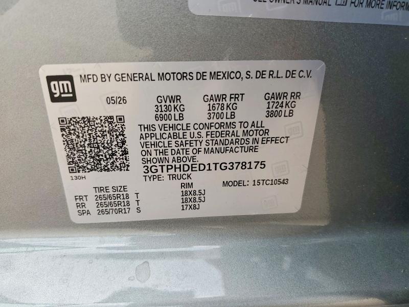 Продаж на аукціоні авто 2026 Gmc Sierra, vin: 3GTPHDED1TG378175, номер лоту: 66905516