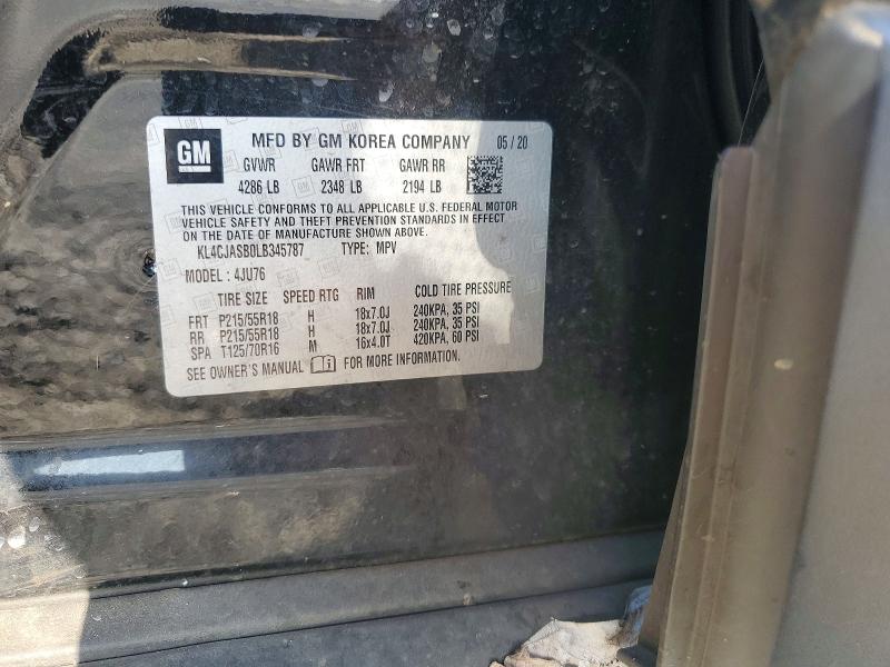 64580466 :رقم المزاد ، KL4CJASB0LB345787 vin ، 2020 Buick Encore مزاد بيع