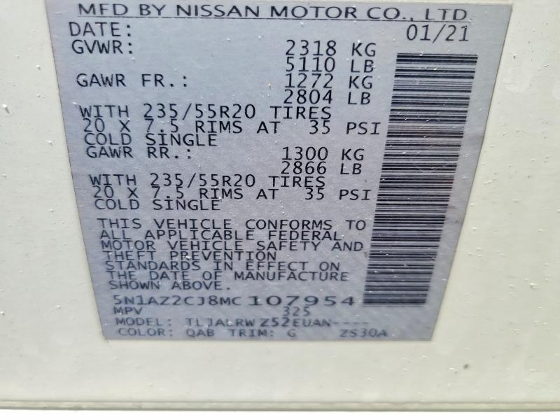 Продажа на аукционе авто 2021 Nissan Murano, vin: 5N1AZ2CJ8MC107954, номер лота: 66457666