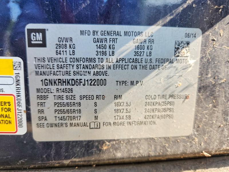 Aukcja sprzedaży 2015 Chevrolet Traverse, vin: 1GNKRHKD6FJ122000, numer aukcji: 63807016