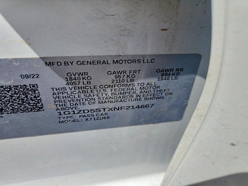 65640156 :رقم المزاد ، 1G1ZD5STXNF214667 vin ، 2022 Chevrolet Malibu مزاد بيع