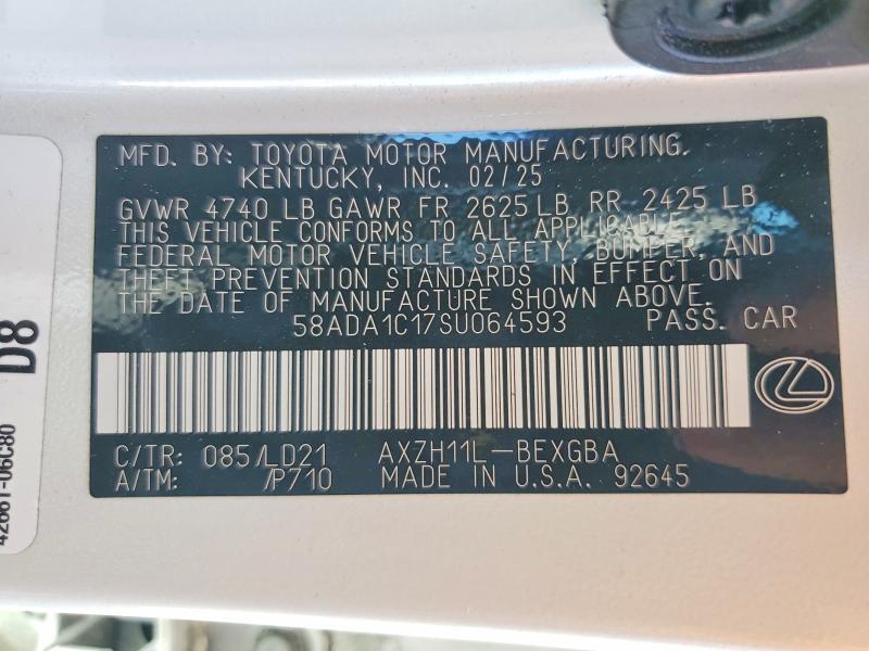 Продаж на аукціоні авто 2025 Lexus Es, vin: 58ADA1C17SU064593, номер лоту: 65556866