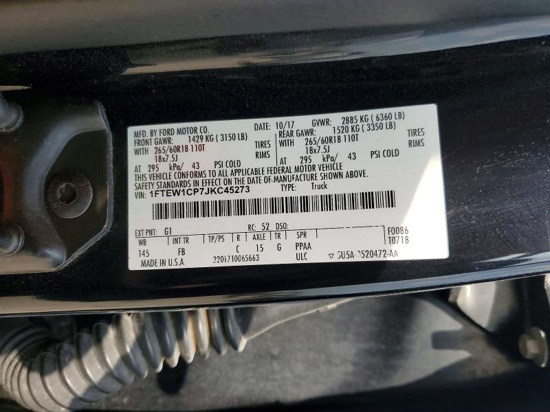 64025236 :رقم المزاد ، 1FTEW1CP7JKC45273 vin ، 2018 Ford F150 مزاد بيع