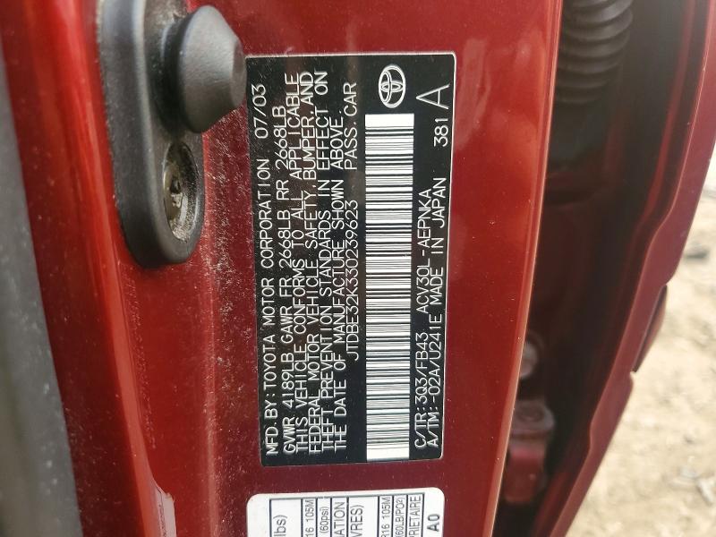 Продажа на аукционе авто 2003 Toyota Camry, vin: JTDBE32K330239623, номер лота: 64747746